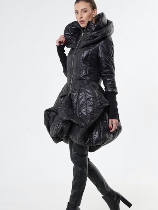 Metamorphoza Jackets & Blazers - Extravagant Sculpted Puffy Coat In Black by METAMORPHOZA